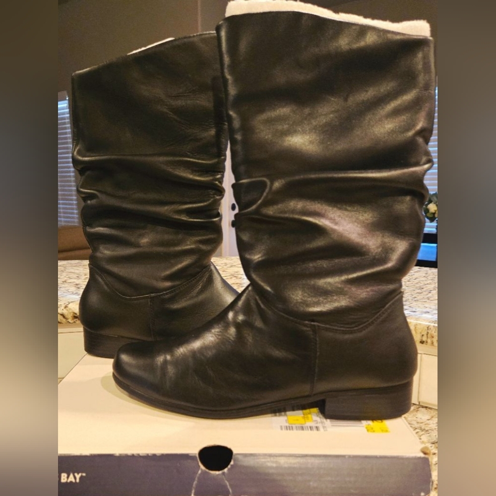 St. John's Bay "Jamie" Black Leather Slouch Boots